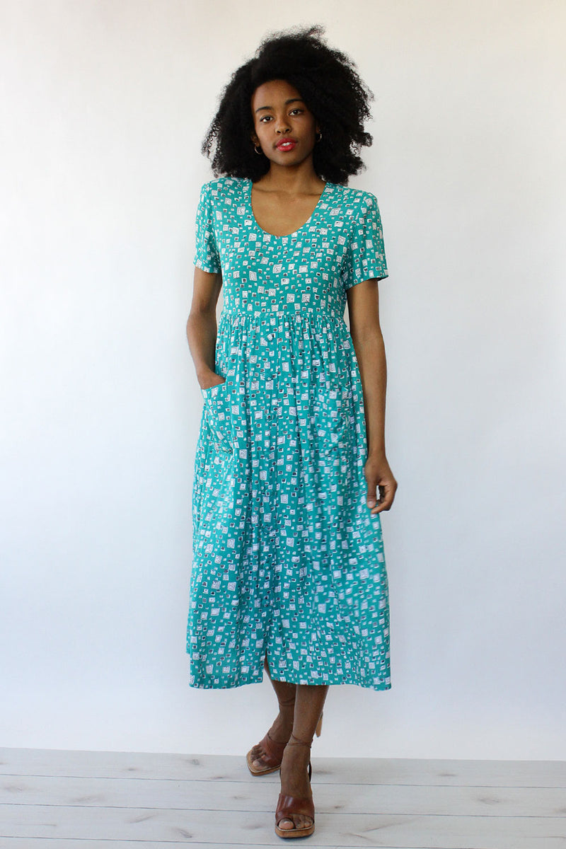 Teal Doodle Print Dress