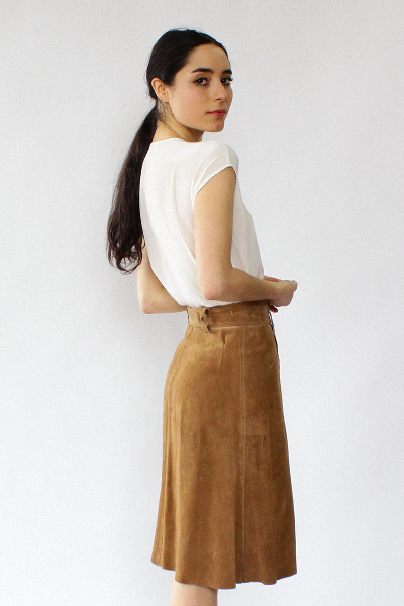 Toffee Suede Snap Skirt XS
