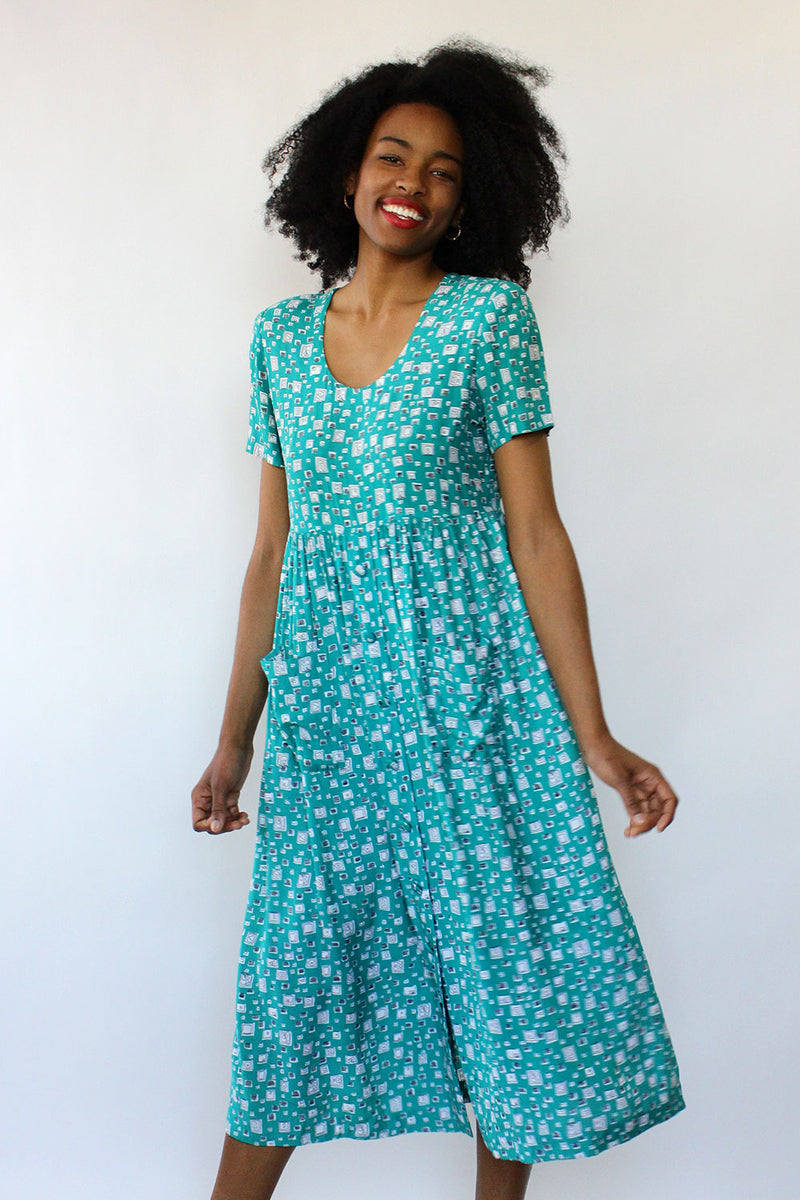 Teal Doodle Print Dress