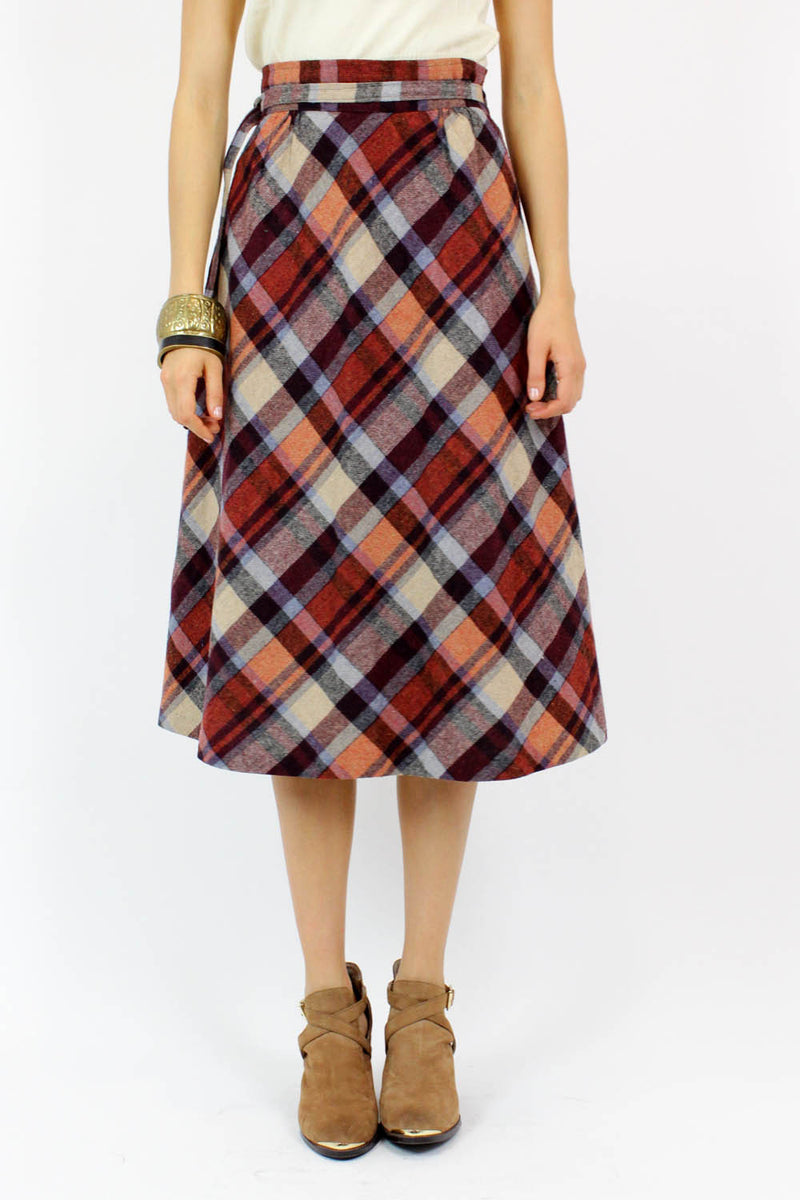 SALE... plum plaid wrap skirt S/M