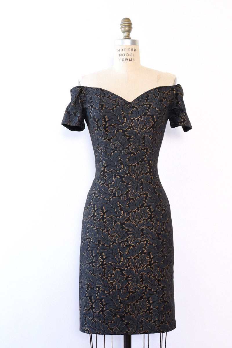 Gold Leaf Off-Shoulder Bodycon Dress S