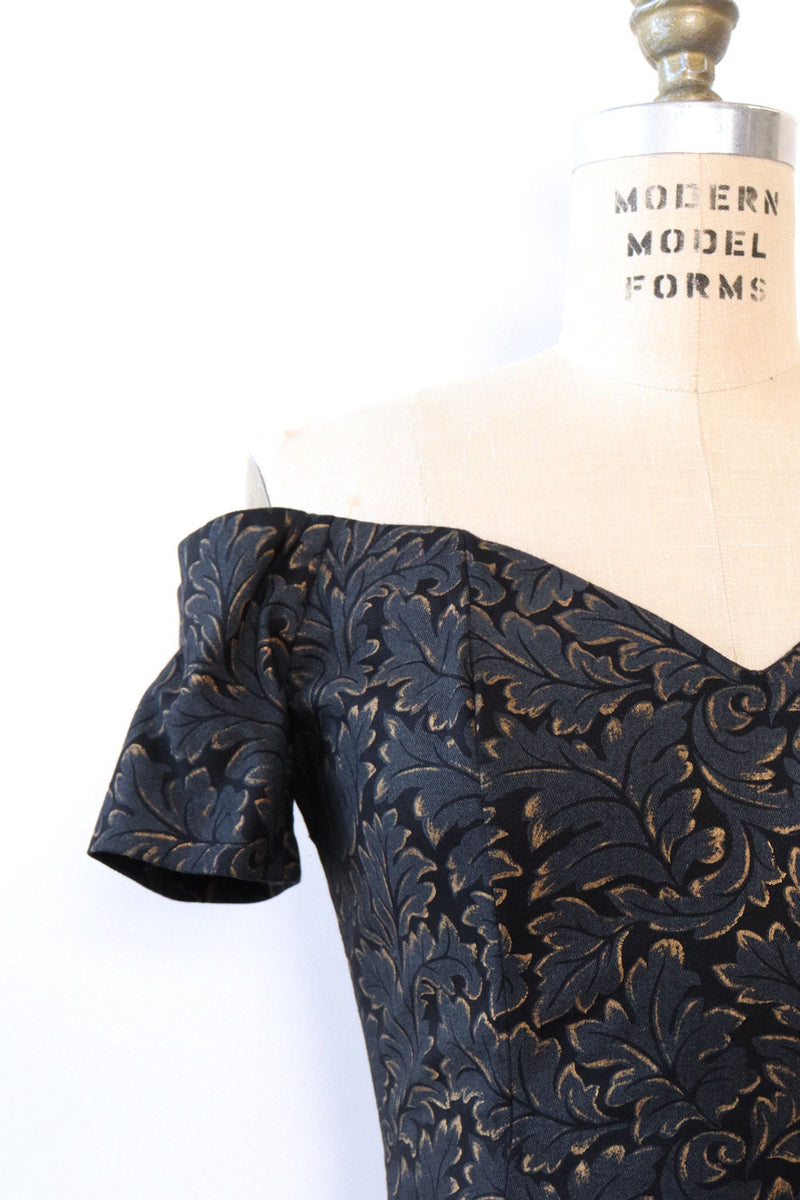 Gold Leaf Off-Shoulder Bodycon Dress S