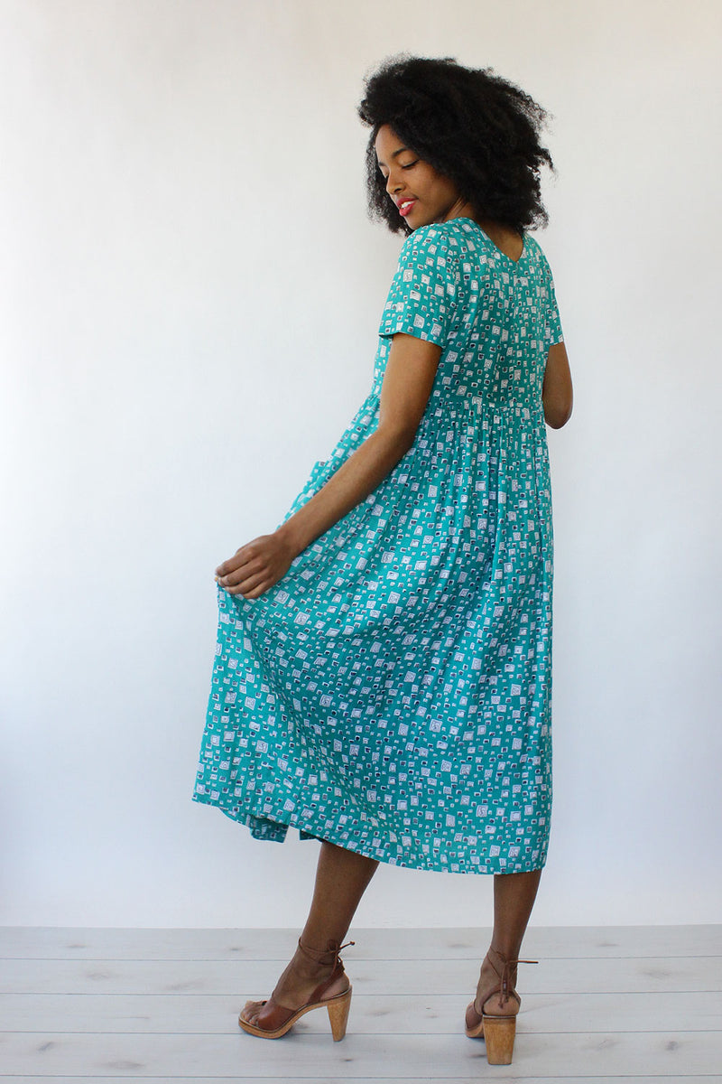 Teal Doodle Print Dress