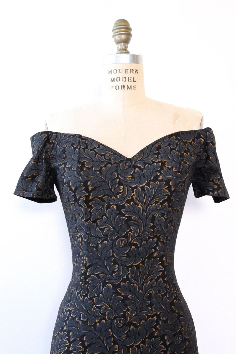 Gold Leaf Off-Shoulder Bodycon Dress S