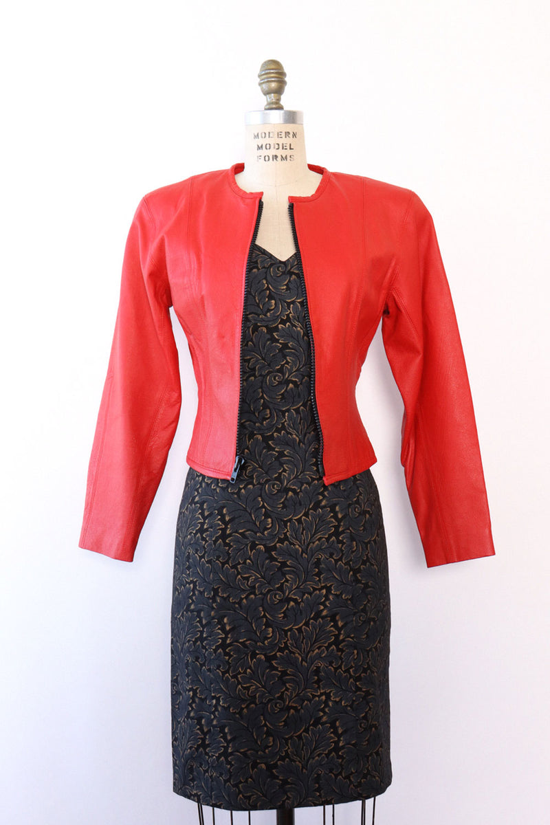 Lipstick Red Leather Zip Jacket XS/S