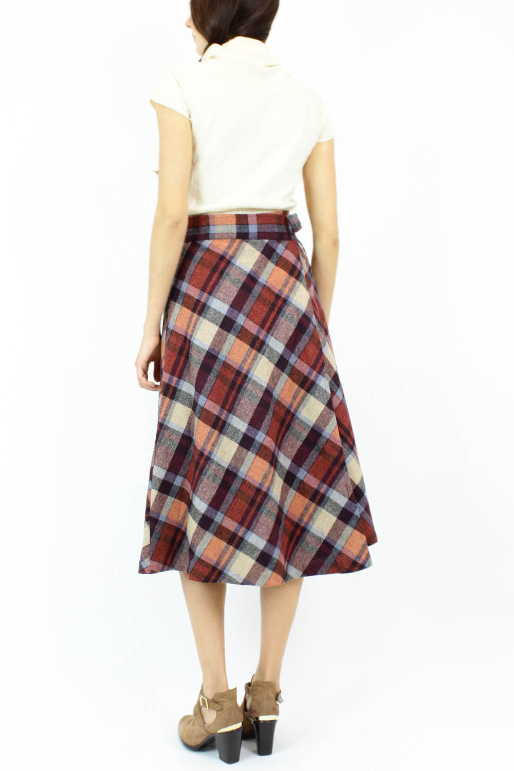 SALE... plum plaid wrap skirt S/M