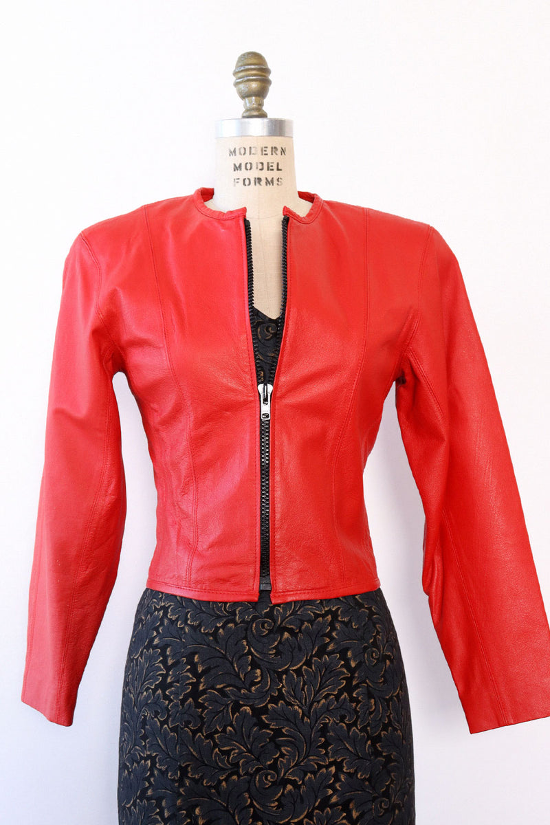 Lipstick Red Leather Zip Jacket XS/S