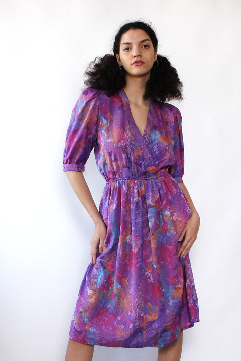 Pixelated Purple Puff Dress S/M