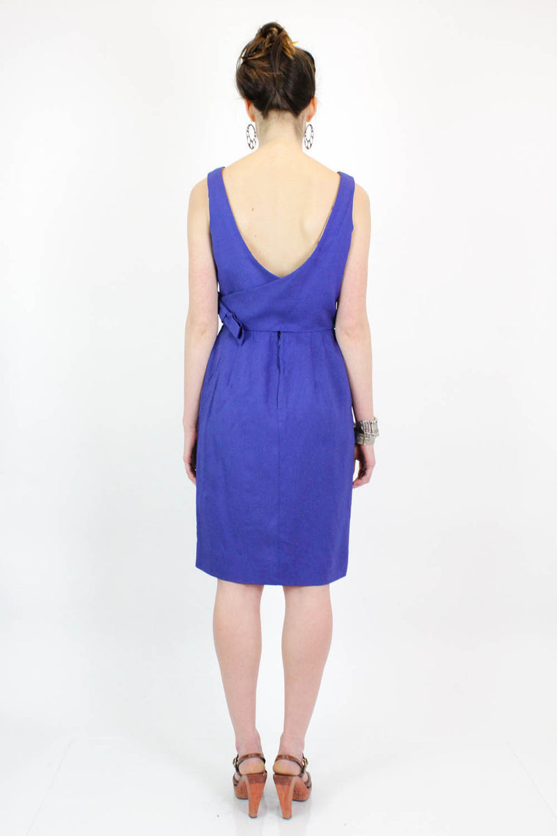 Vintage 50s Cobalt Blue Bow Dress S/M