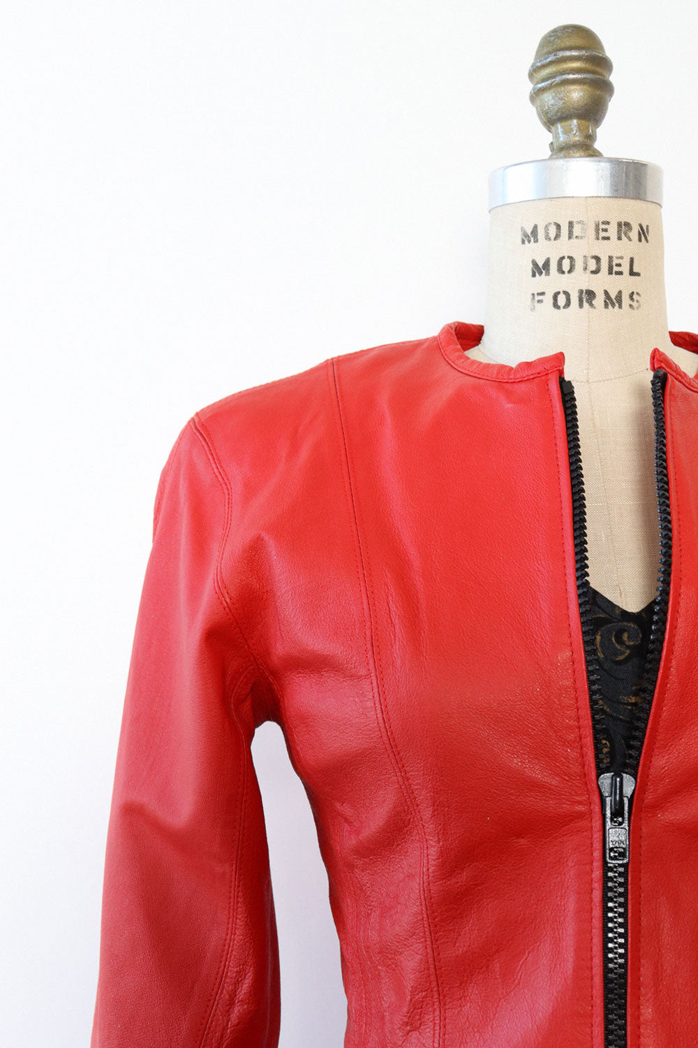 Lipstick Red Leather Zip Jacket XS/S