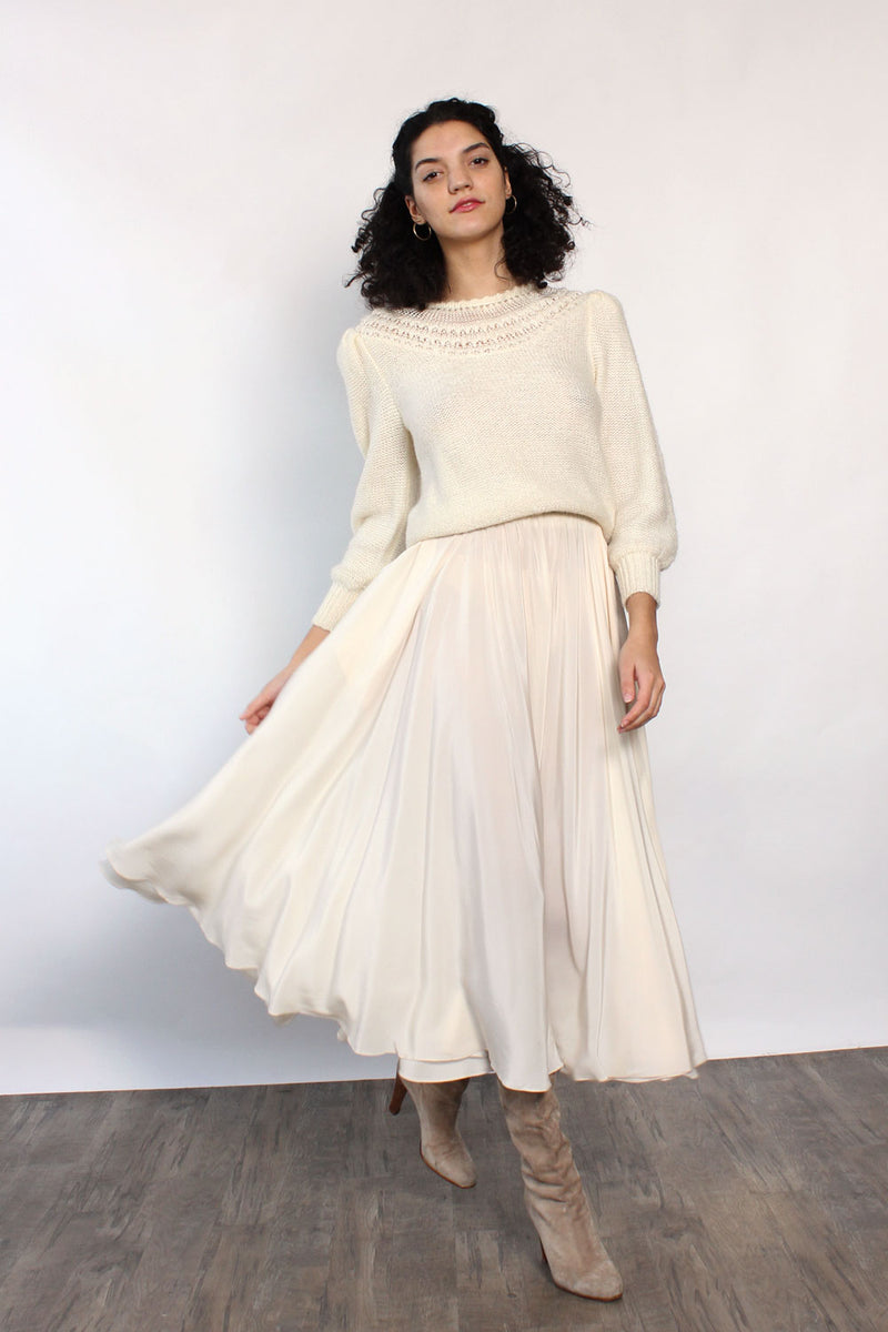 Cream Silk Flow Skirt XS-M