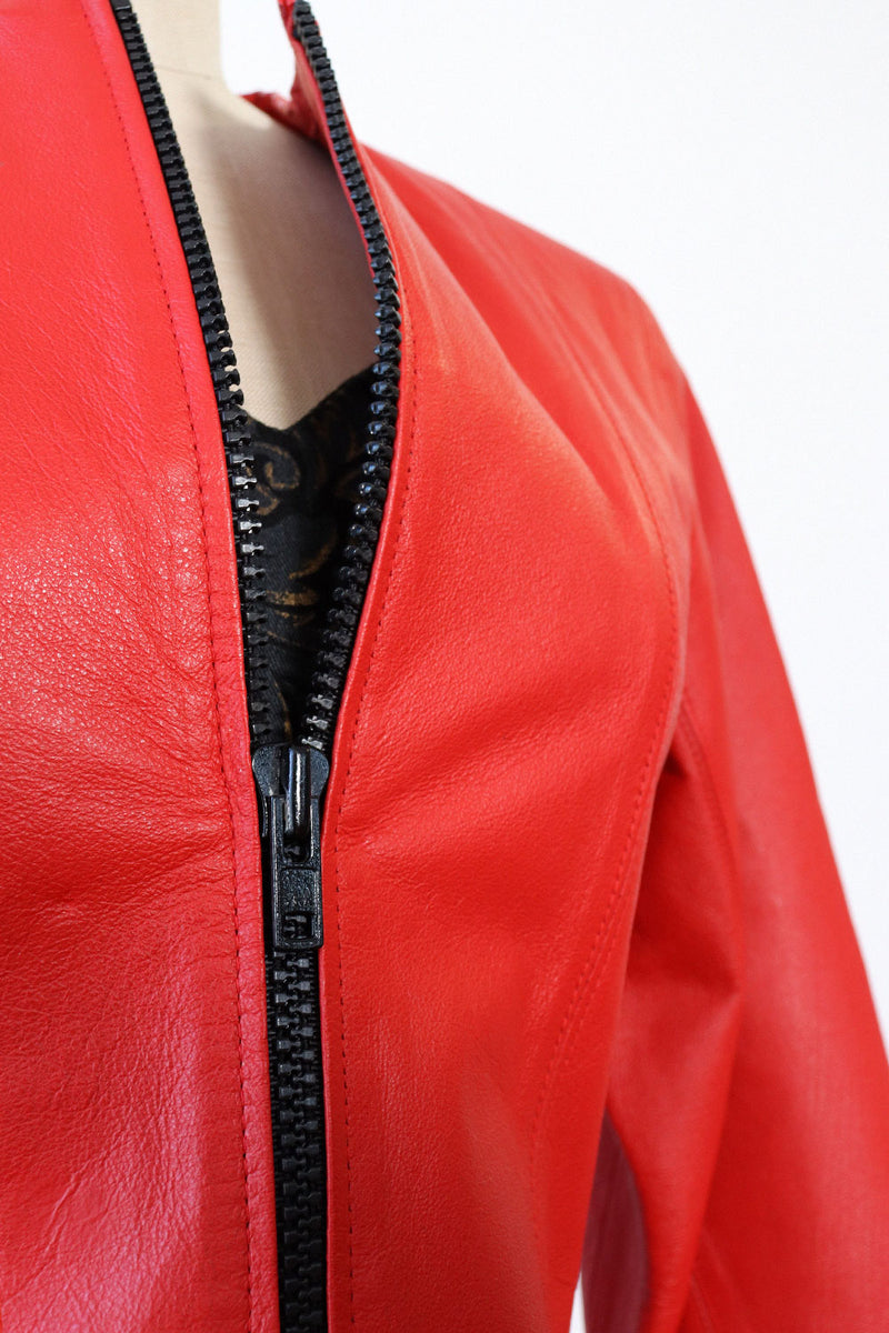 Lipstick Red Leather Zip Jacket XS/S