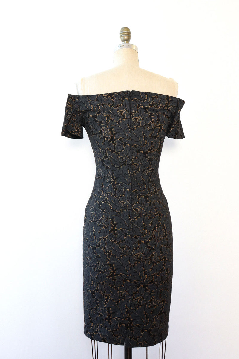 Gold Leaf Off-Shoulder Bodycon Dress S