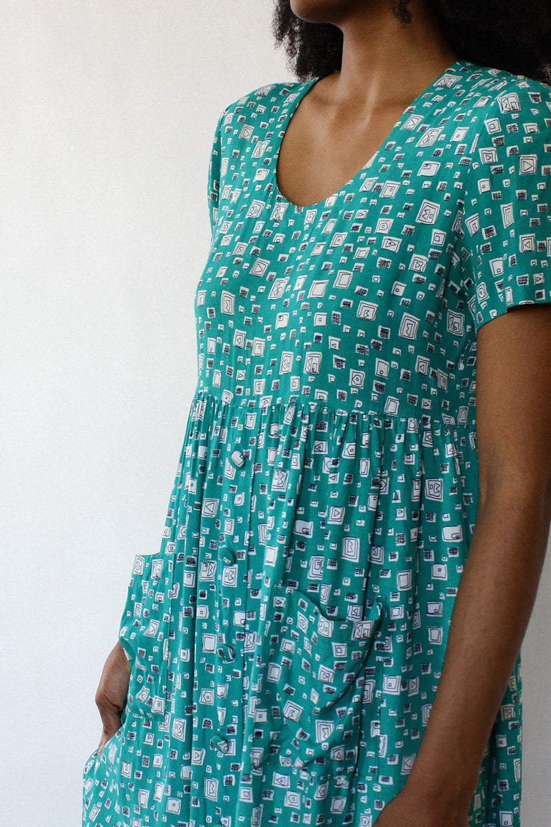 Teal Doodle Print Dress