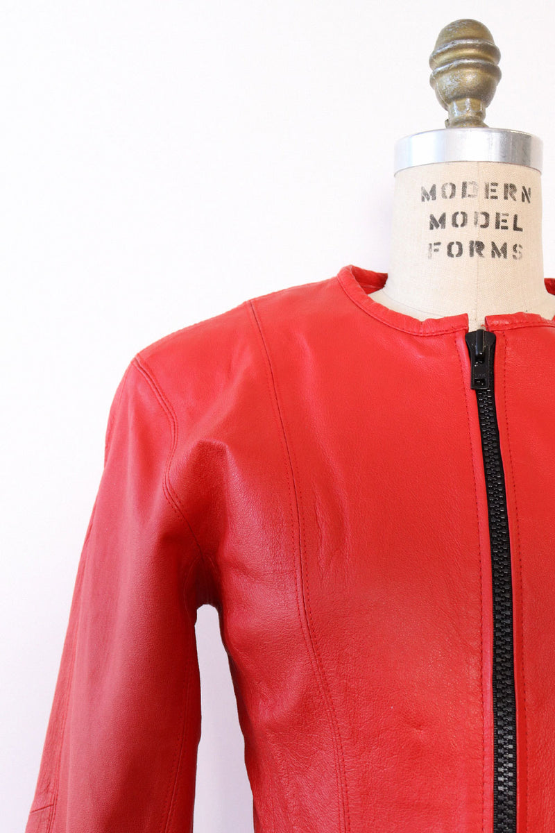 Lipstick Red Leather Zip Jacket XS/S