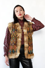 1960s Fur Trim Afghan Vest S