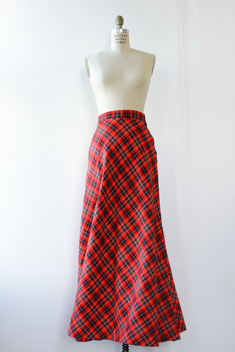 Flared Tartan Maxi Skirt XS