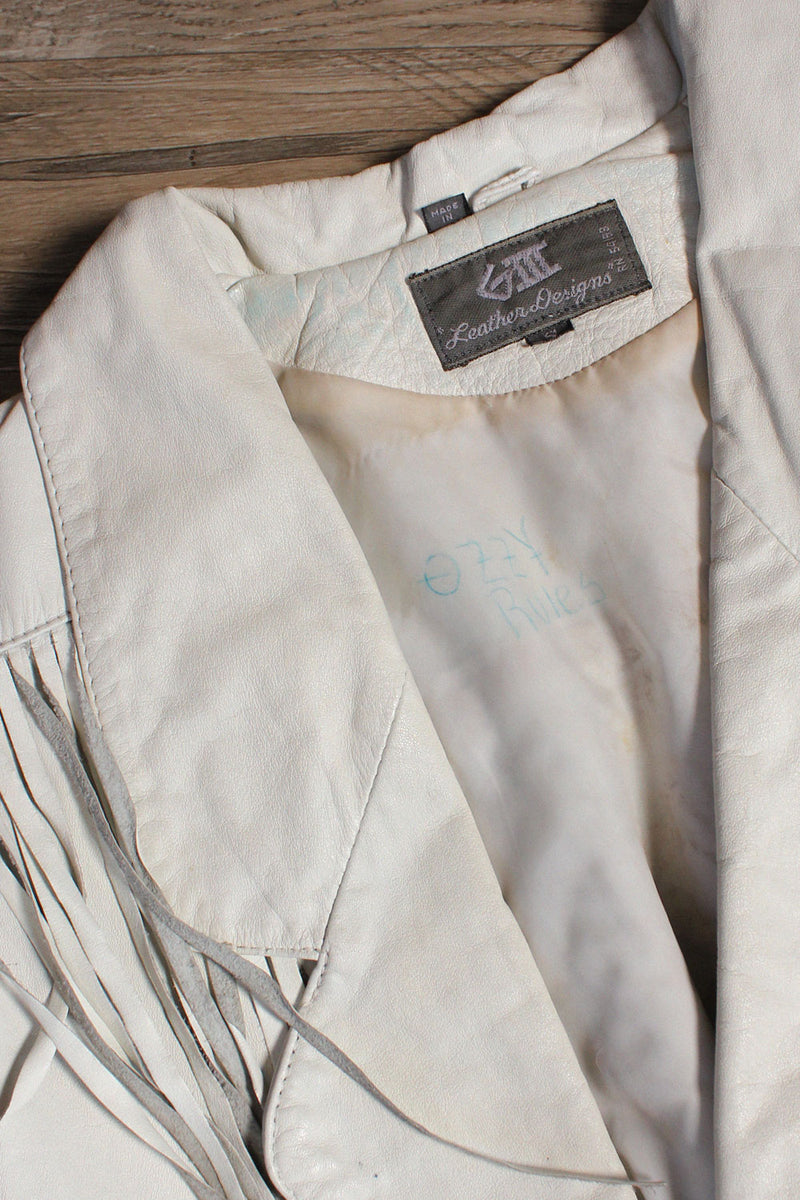 Ozzy White Leather Fringe Jacket XS-M