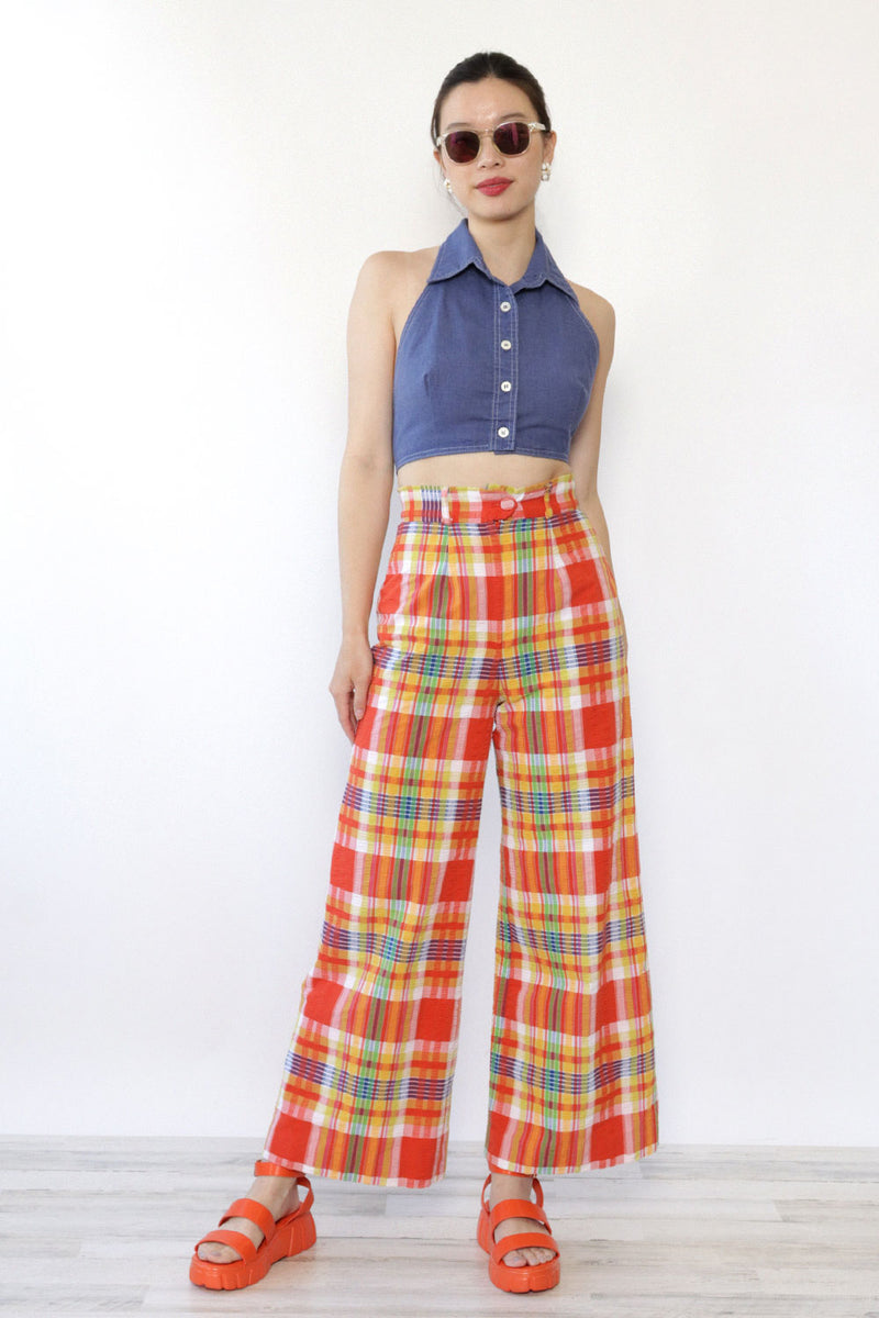 Collared Chambray Halter Top M