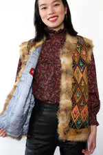 1960s Fur Trim Afghan Vest S