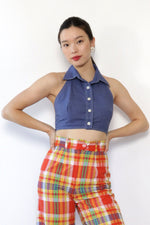 Collared Chambray Halter Top M