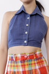 Collared Chambray Halter Top M