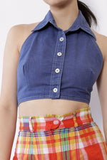 Collared Chambray Halter Top M