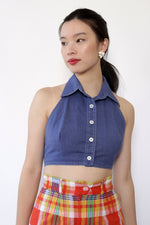 Collared Chambray Halter Top M