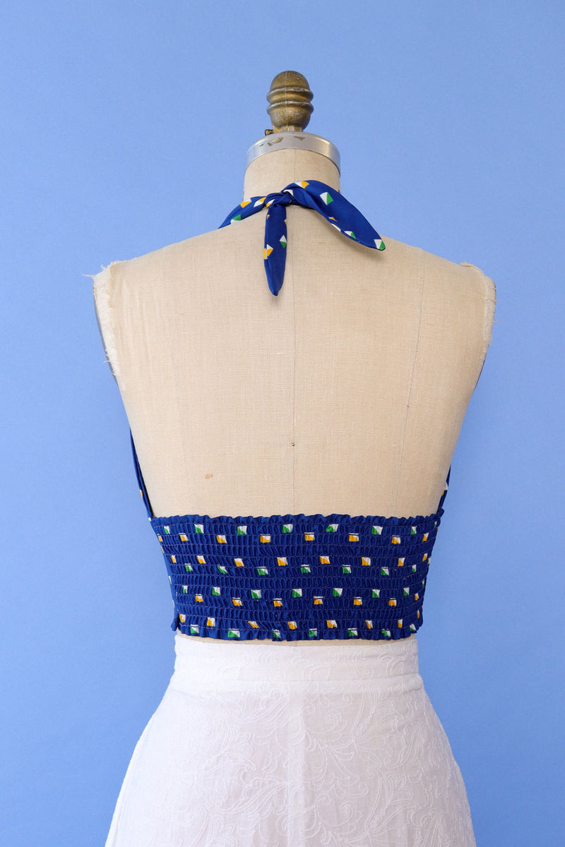 Geo Blue 70s Halter S/M