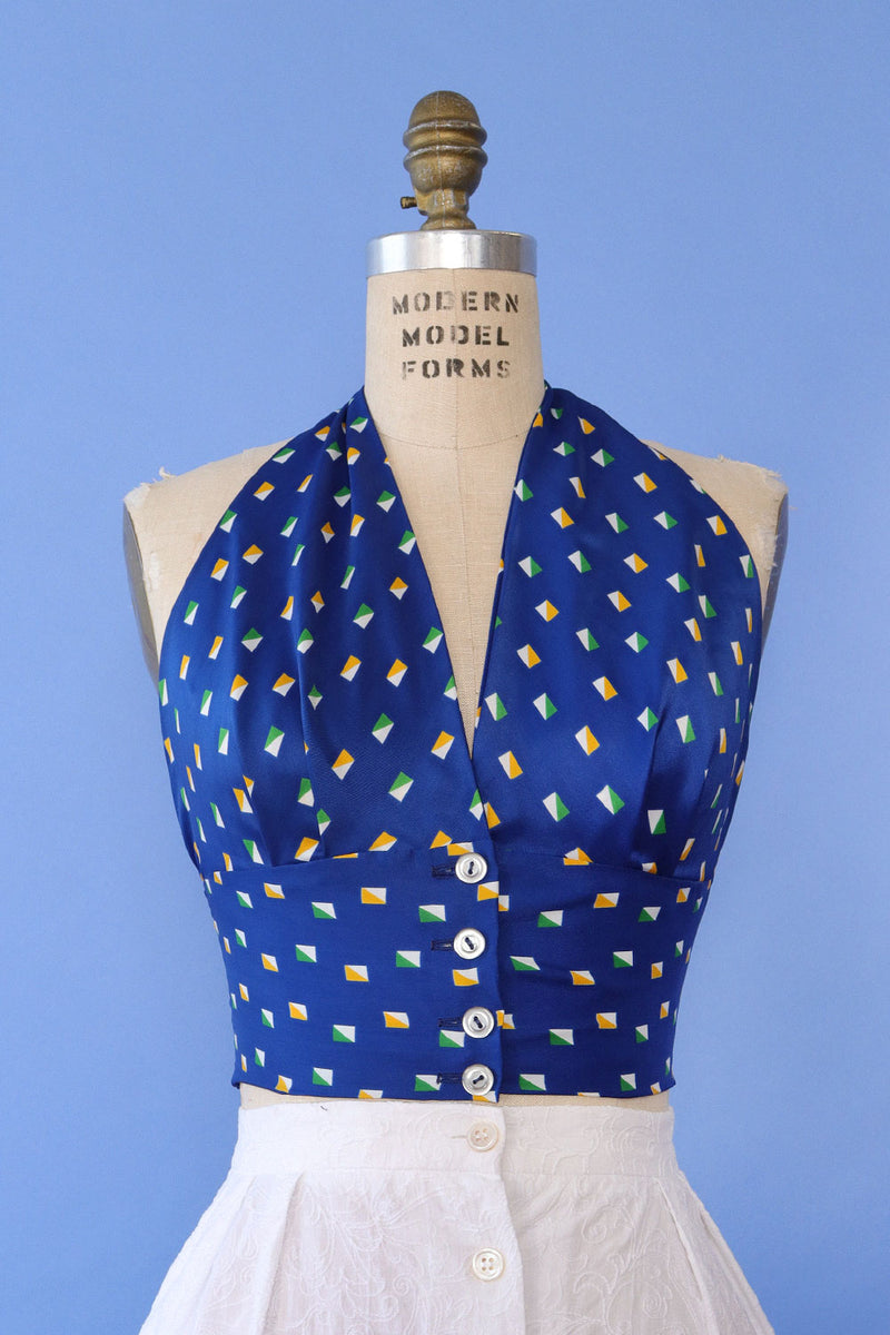 Geo Blue 70s Halter S/M
