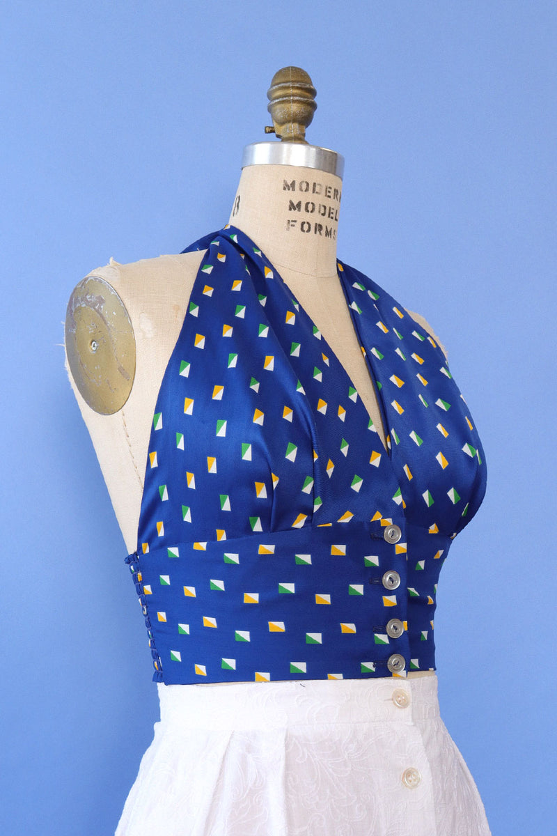 Geo Blue 70s Halter S/M