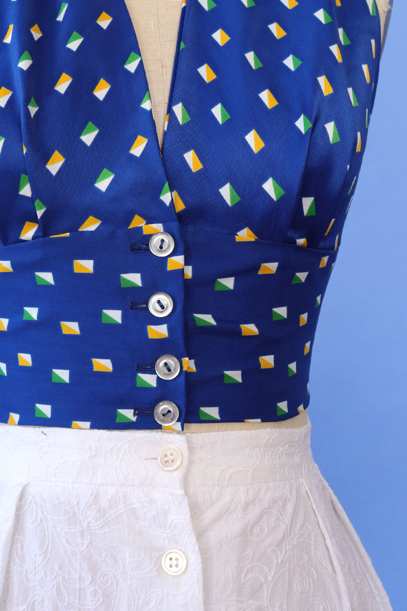 Geo Blue 70s Halter S/M