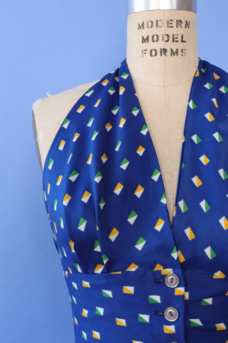 Geo Blue 70s Halter S/M