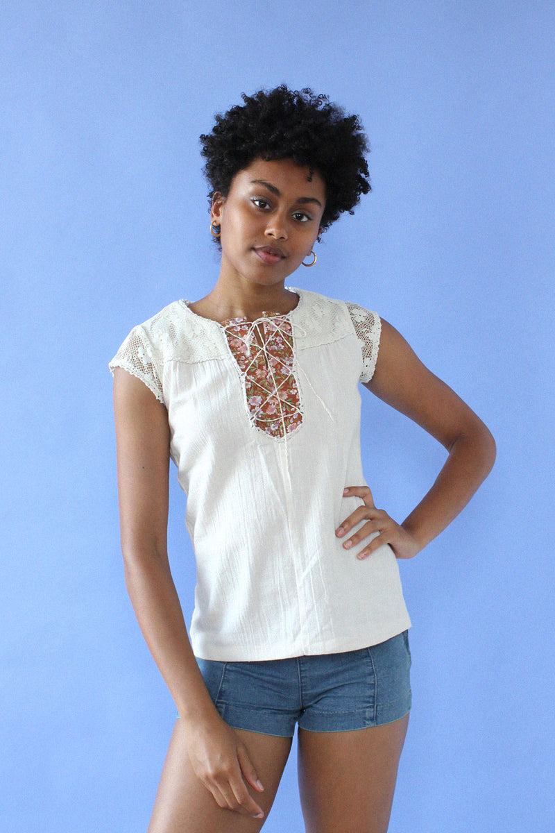 Cream Crinkle Lace-up Top XS/S