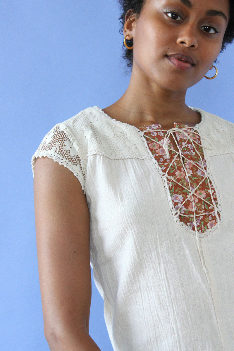 Cream Crinkle Lace-up Top XS/S