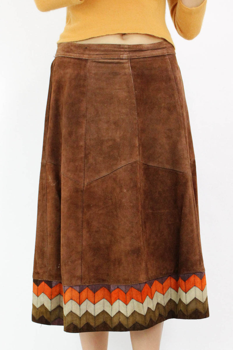 70s Zigzag Suede Skirt M – OMNIA