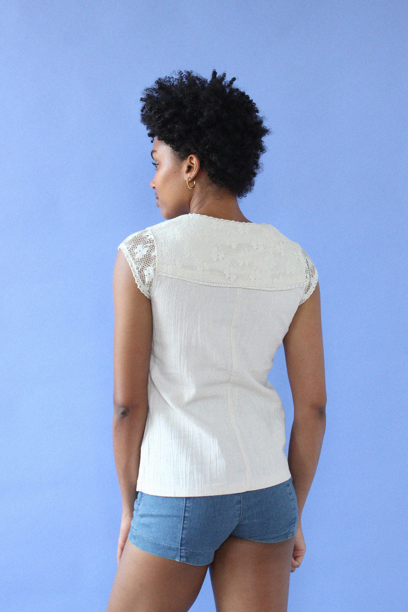 Cream Crinkle Lace-up Top XS/S