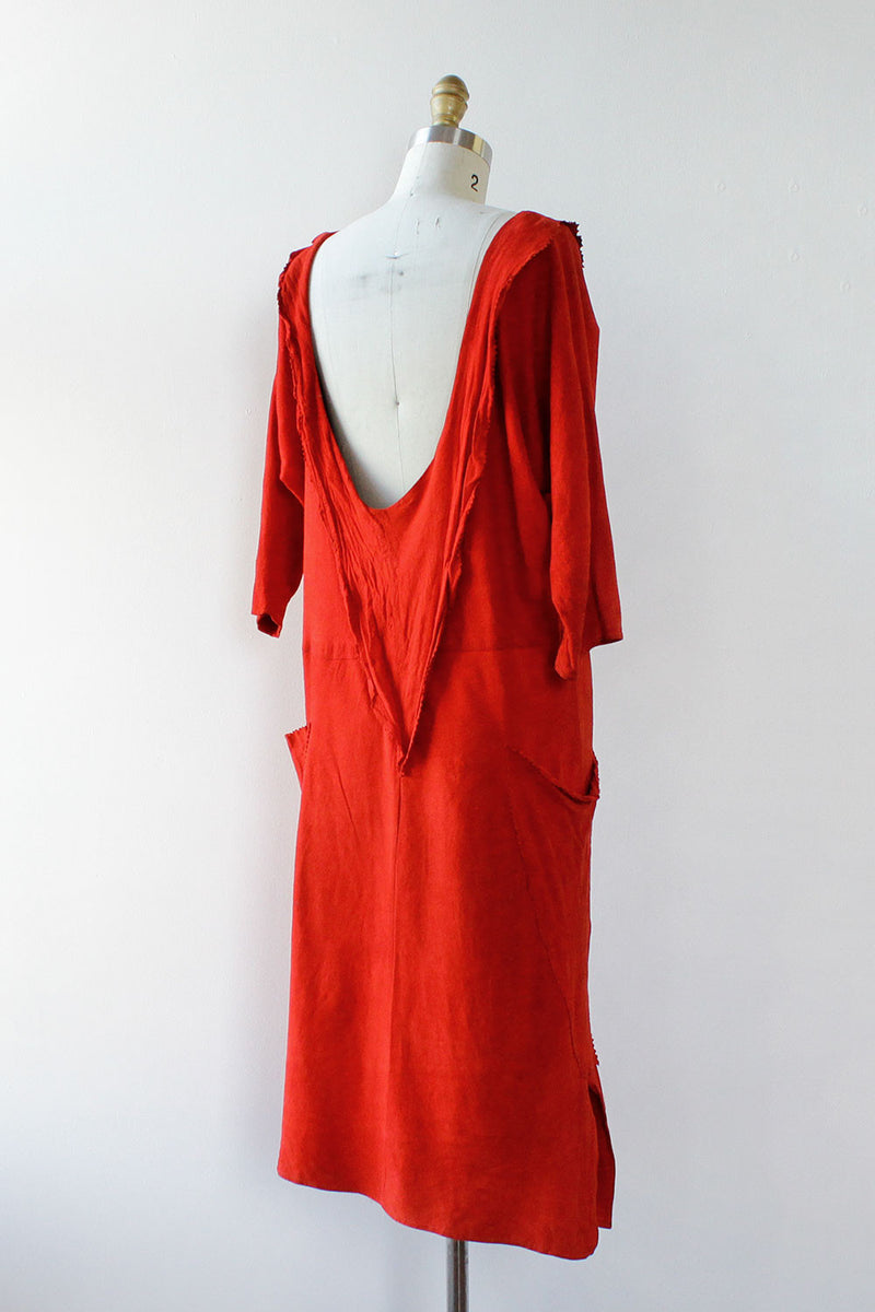 Red Suede Draped Dress S