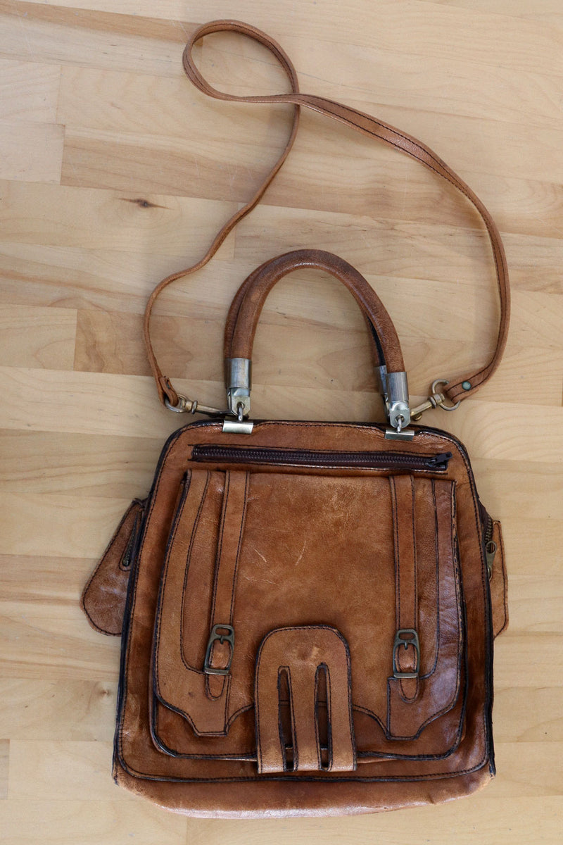 Multi-pocket Pecan Leather Purse