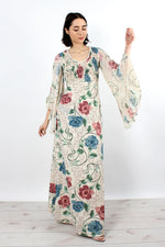 Cream Chinoiserie Angel Sleeve Dress XS-M
