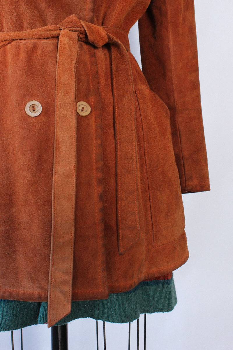 Rust Suede Shearling Collar Coat M