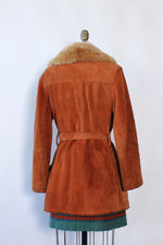 Rust Suede Shearling Collar Coat M