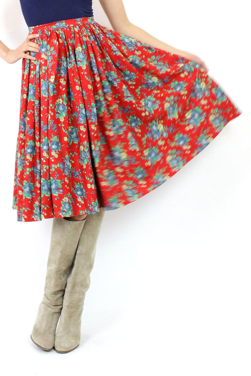 Red Wool Dirndl Skirt M