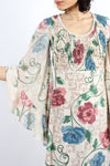 Cream Chinoiserie Angel Sleeve Dress XS-M