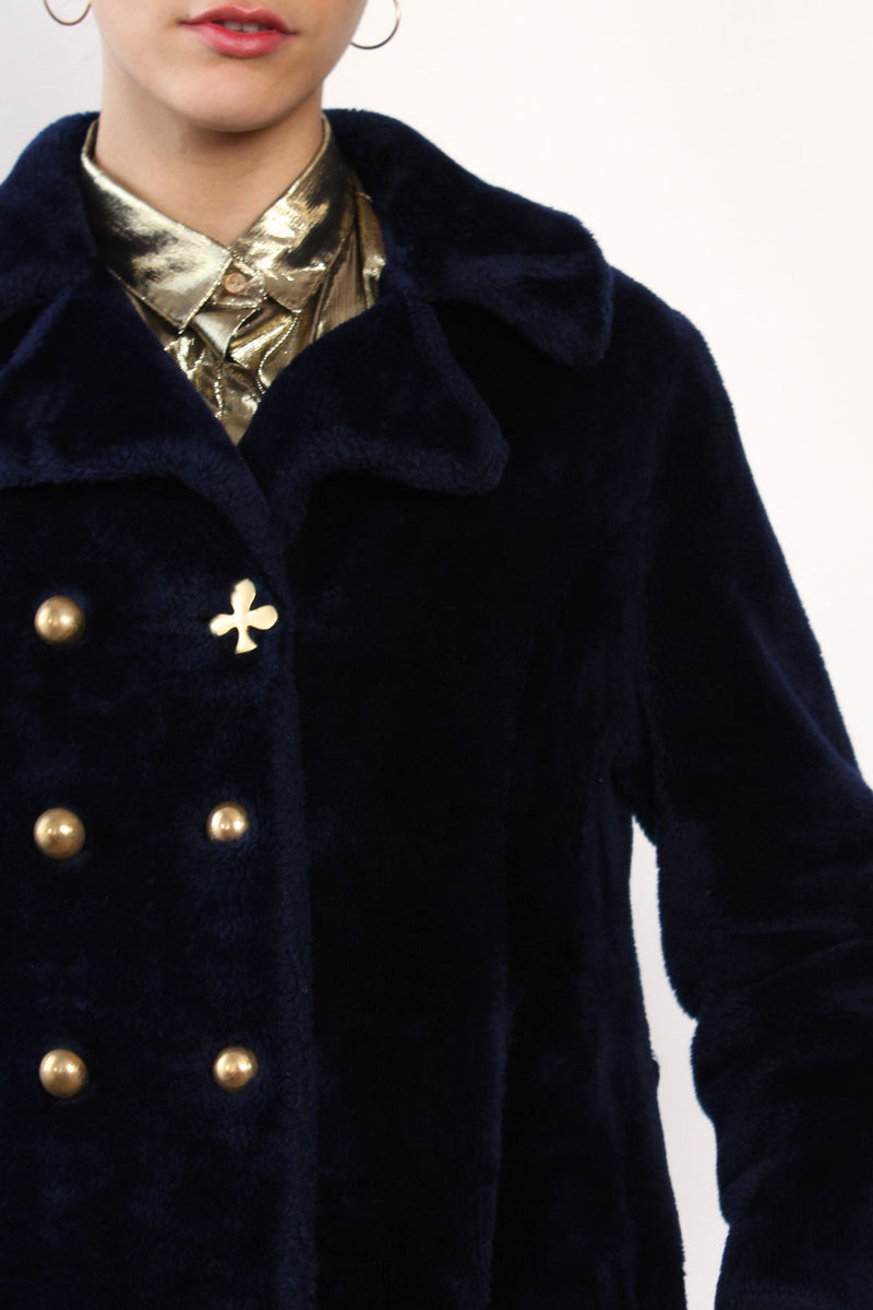 Navy Teddy Bear Coat S M