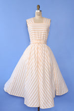 French Peach Striped Flare Dress S/M