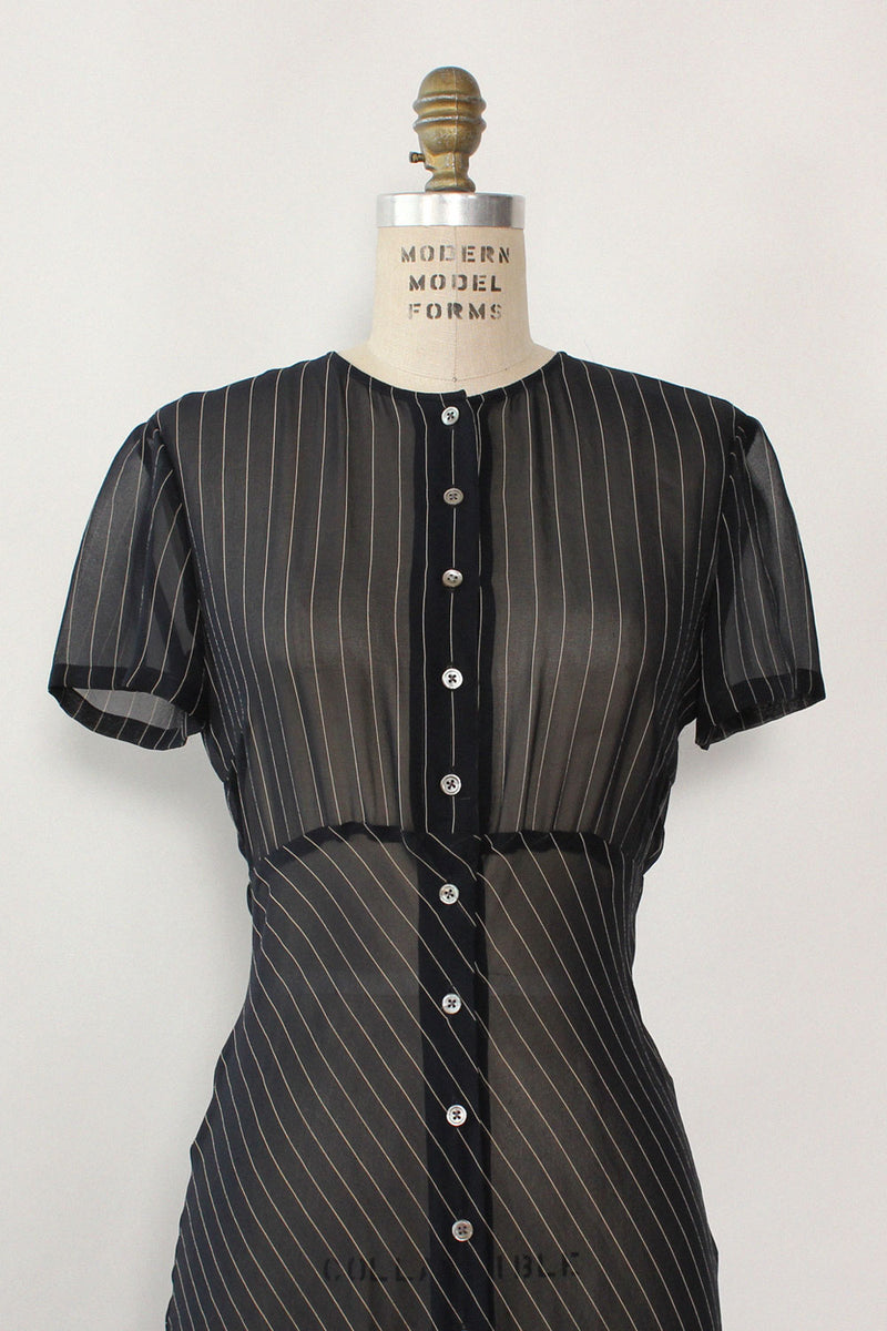 DKNY Sheer Silk Pinstripe Dress XS-M