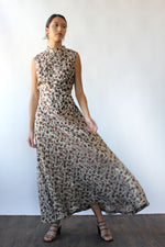 Bronze Brocade Bubble Maxi Dress M