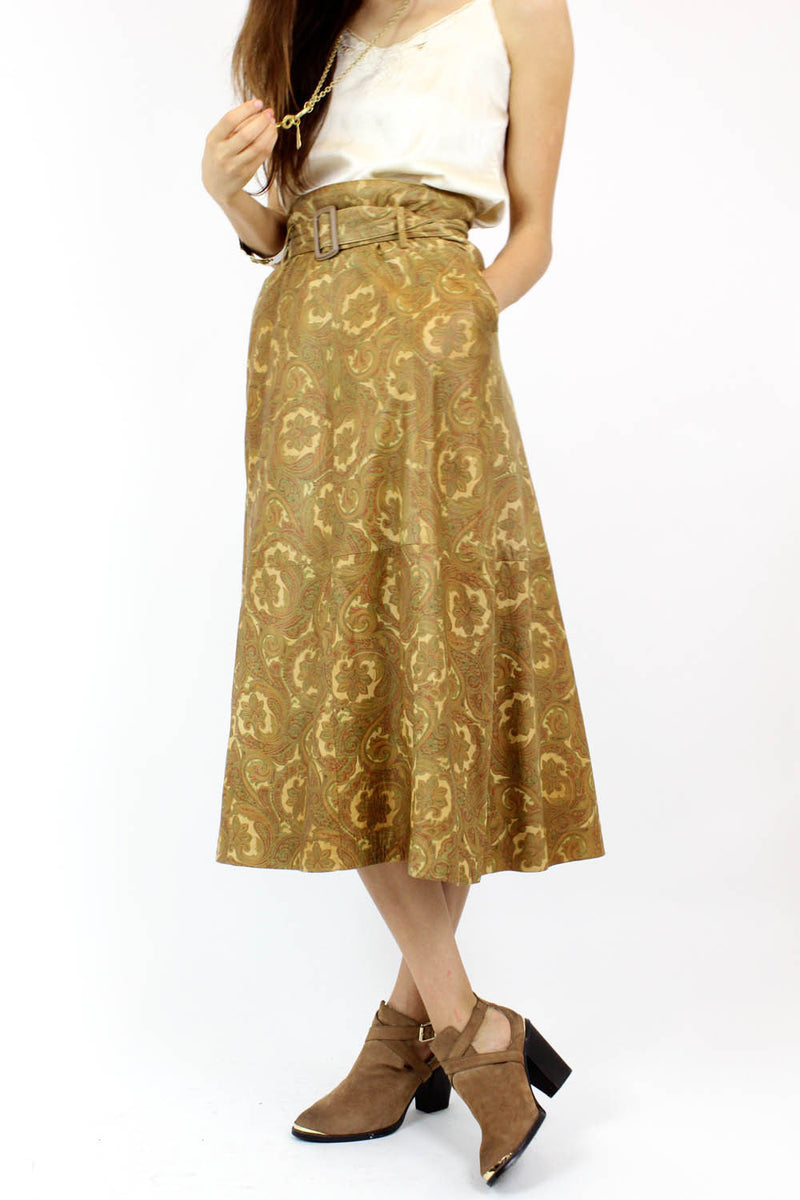 Paisley Leather Midi Skirt S/M