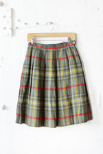 60s Fuzzy Plaid Pleat Skirt XS/S